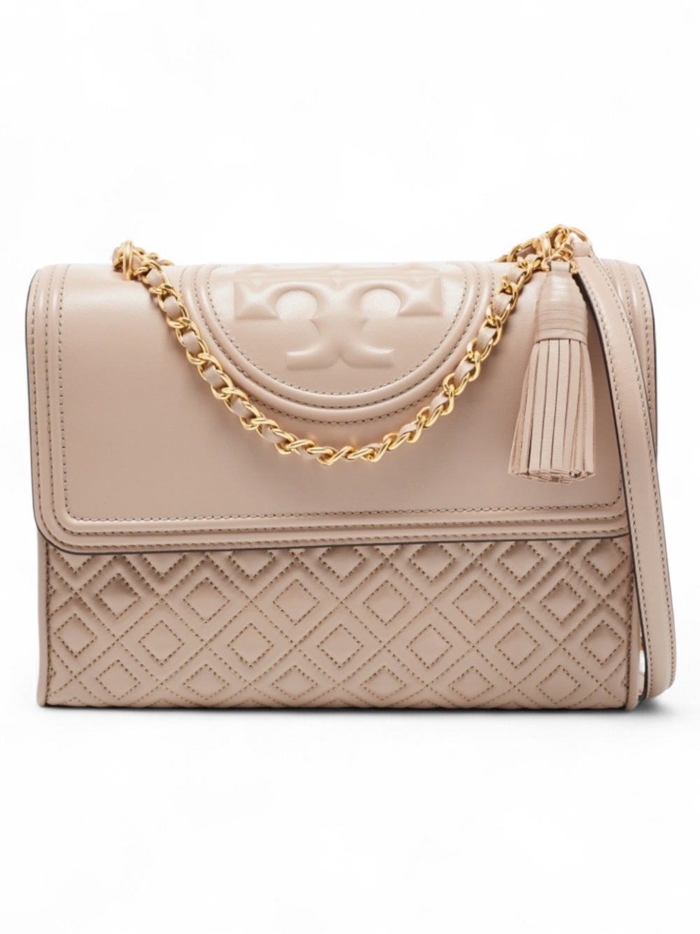 Tory Burch Fleming Maple Taupe Leather Convertible Shoulder bag